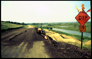 Overnight settlement on Complex landslide on Highway 14, two miles South of Niobrara, Nebraska. This photograph is a close-up of the area in the yellow rectangle from the previous photograph.