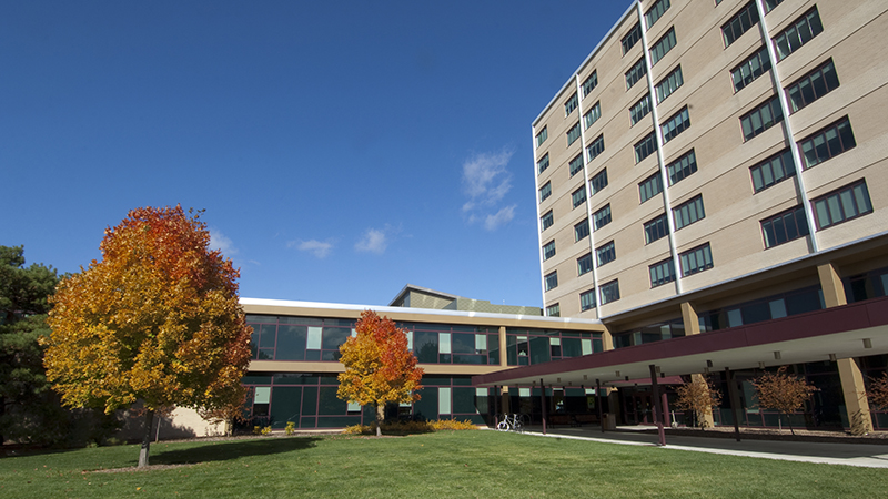 Hardin Hall in Fall Leaves