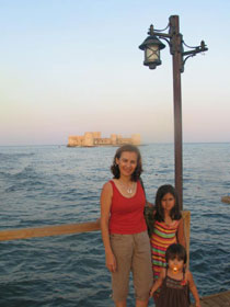Ayse Kilic and family in 2009 at the castle of Kızkalesi (Corycus). The castle was built  in the 12th century. 