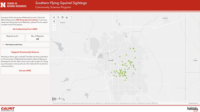 Citizen Science Flying Squirrel Siting map as of October 2023