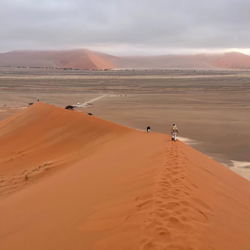 Students walk the ridge of Elim Dune