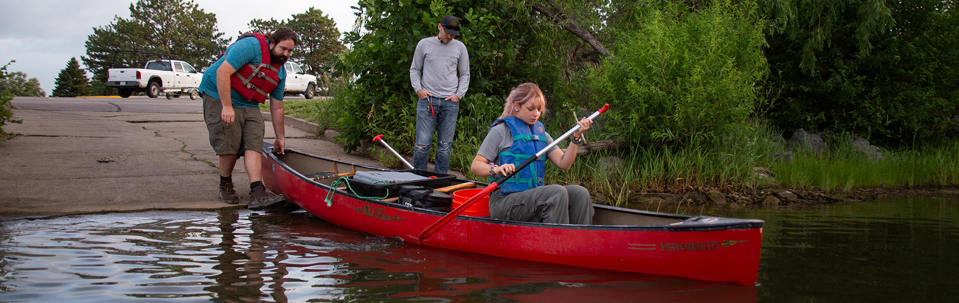 Canoe entering water