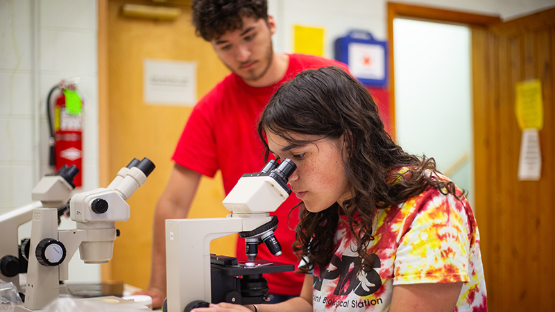 CPBS Lab microscope with two students